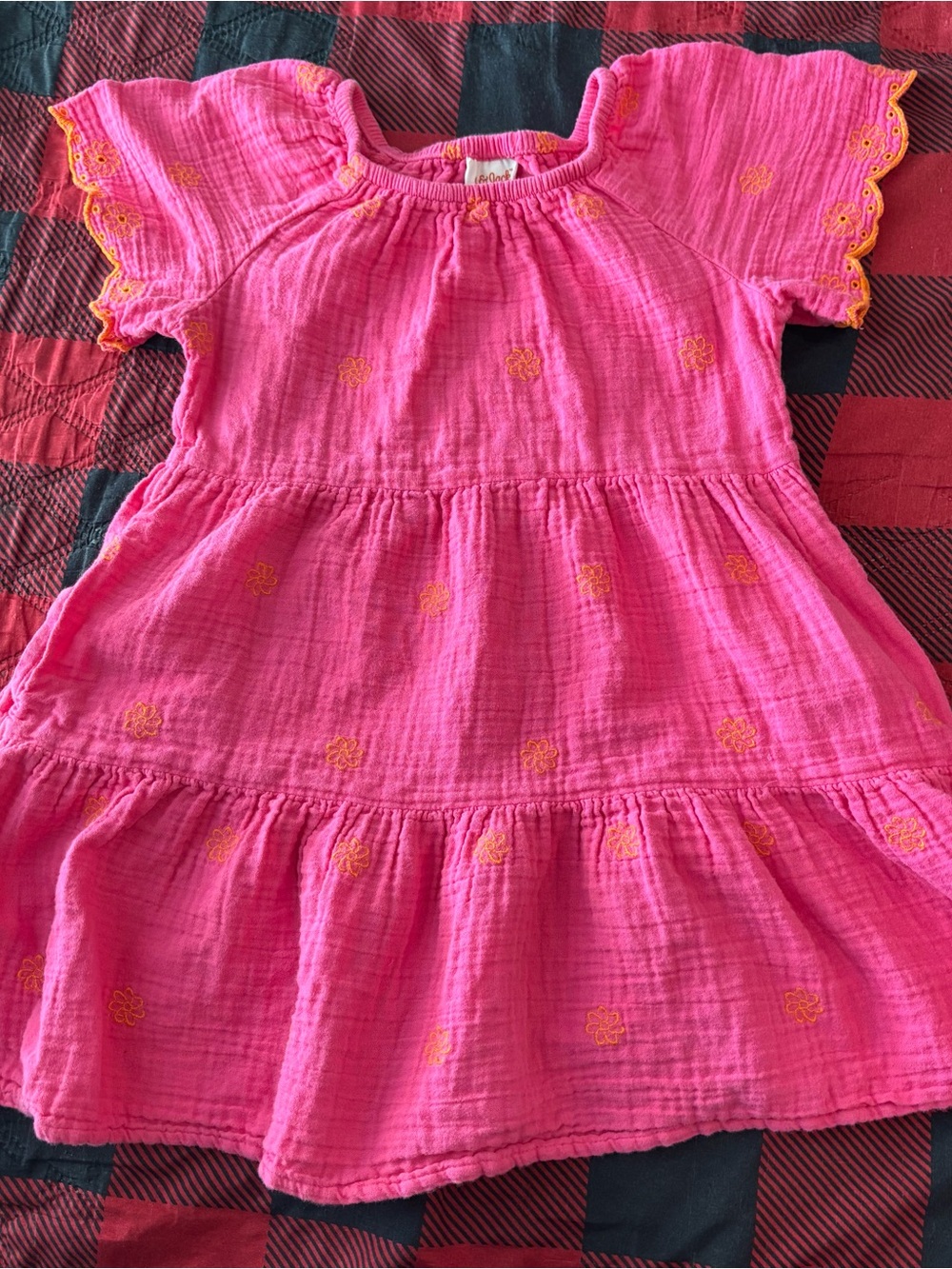 Cat & Jack Hot Pink Tiered Dress with Orange Embroidery